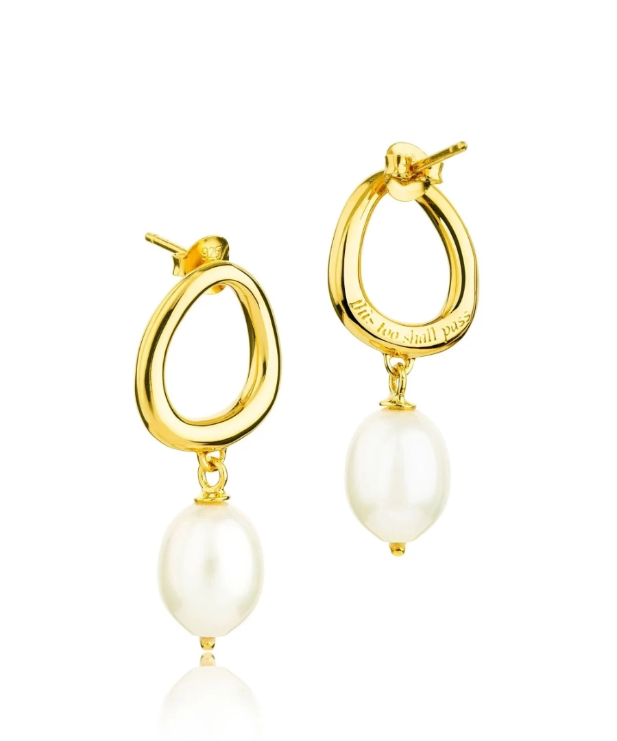 Claudia Bradby Gold Pearl Drop Earrings "This Too Shall Pass" for Women