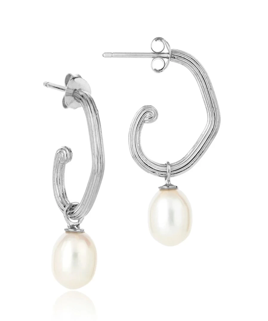 Claudia Bradby Women's Organic Pearl Hoop Earrings in Sterling Silver