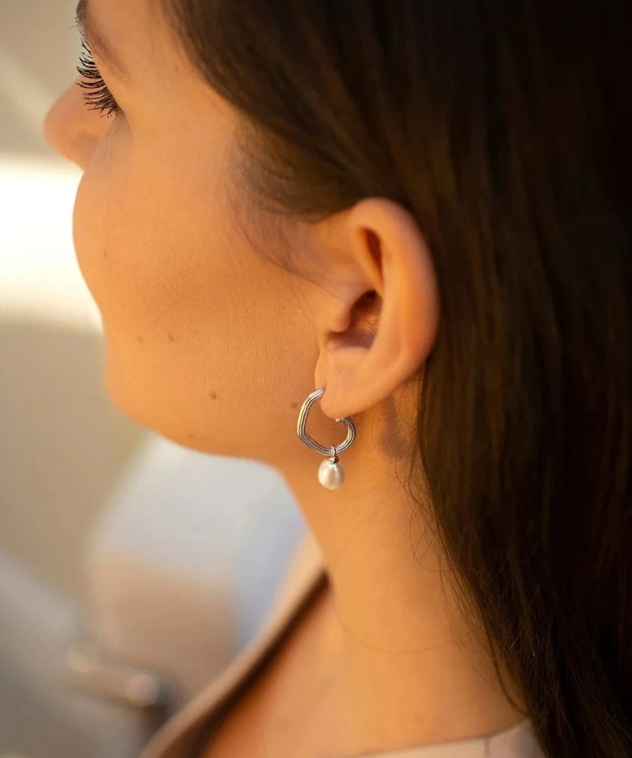 Claudia Bradby Women's Organic Pearl Hoop Earrings in Sterling Silver
