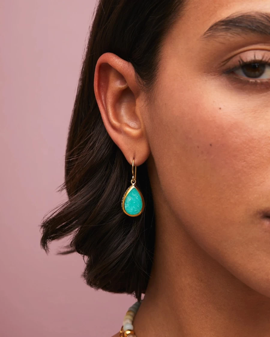 Anna Beck Women's Gold Amazonite Drop Earrings – Handcrafted Dangle Jewelry for Women