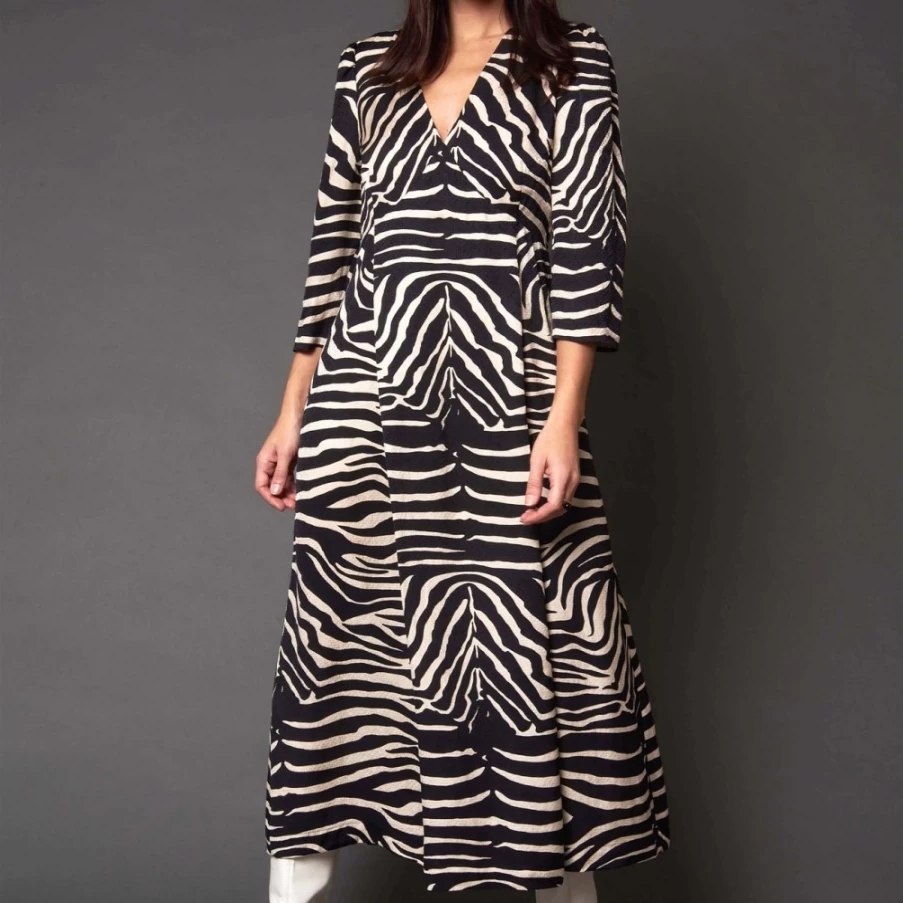Idano Women's Helmine Ecru Zebra Print Dress