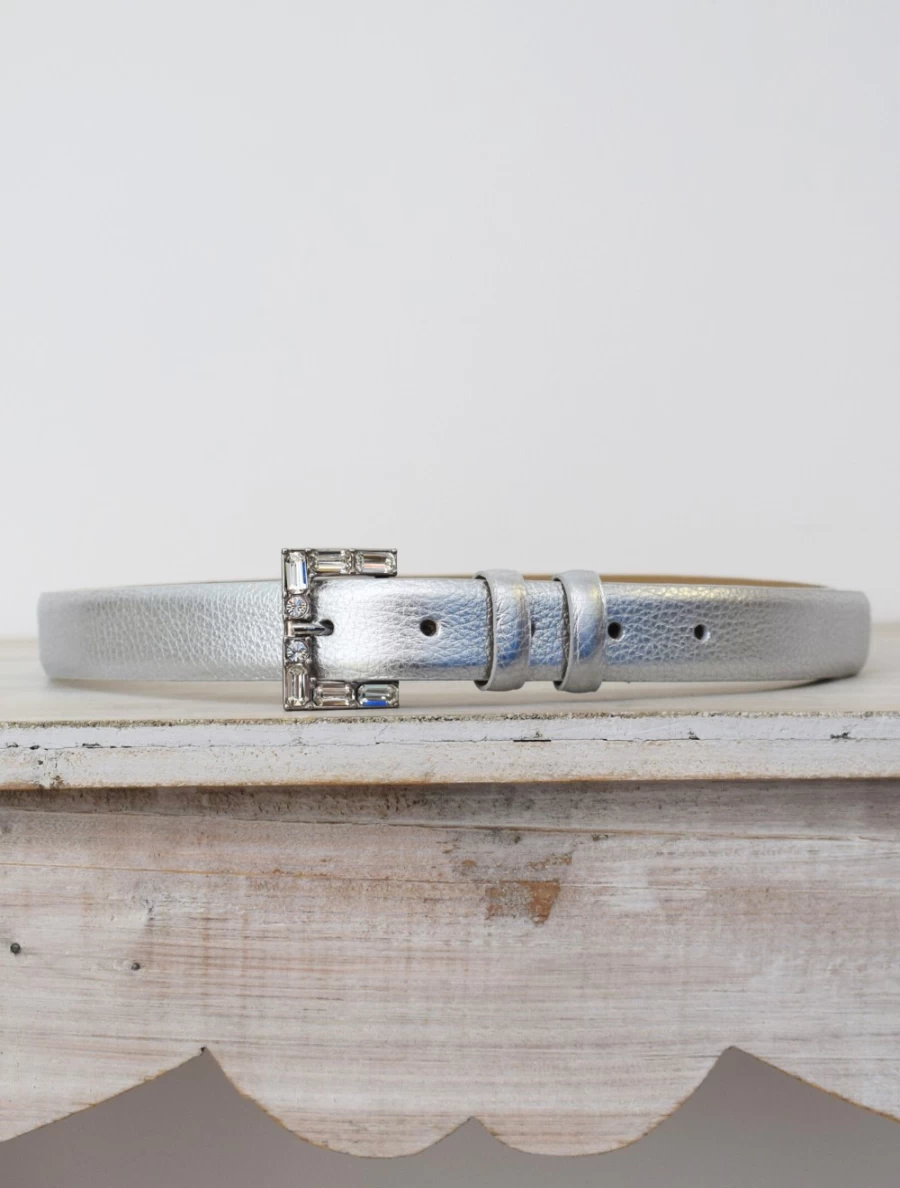 Abro Women's Medium Width Shimmer Silver Leather Belt for Stylish Outfits