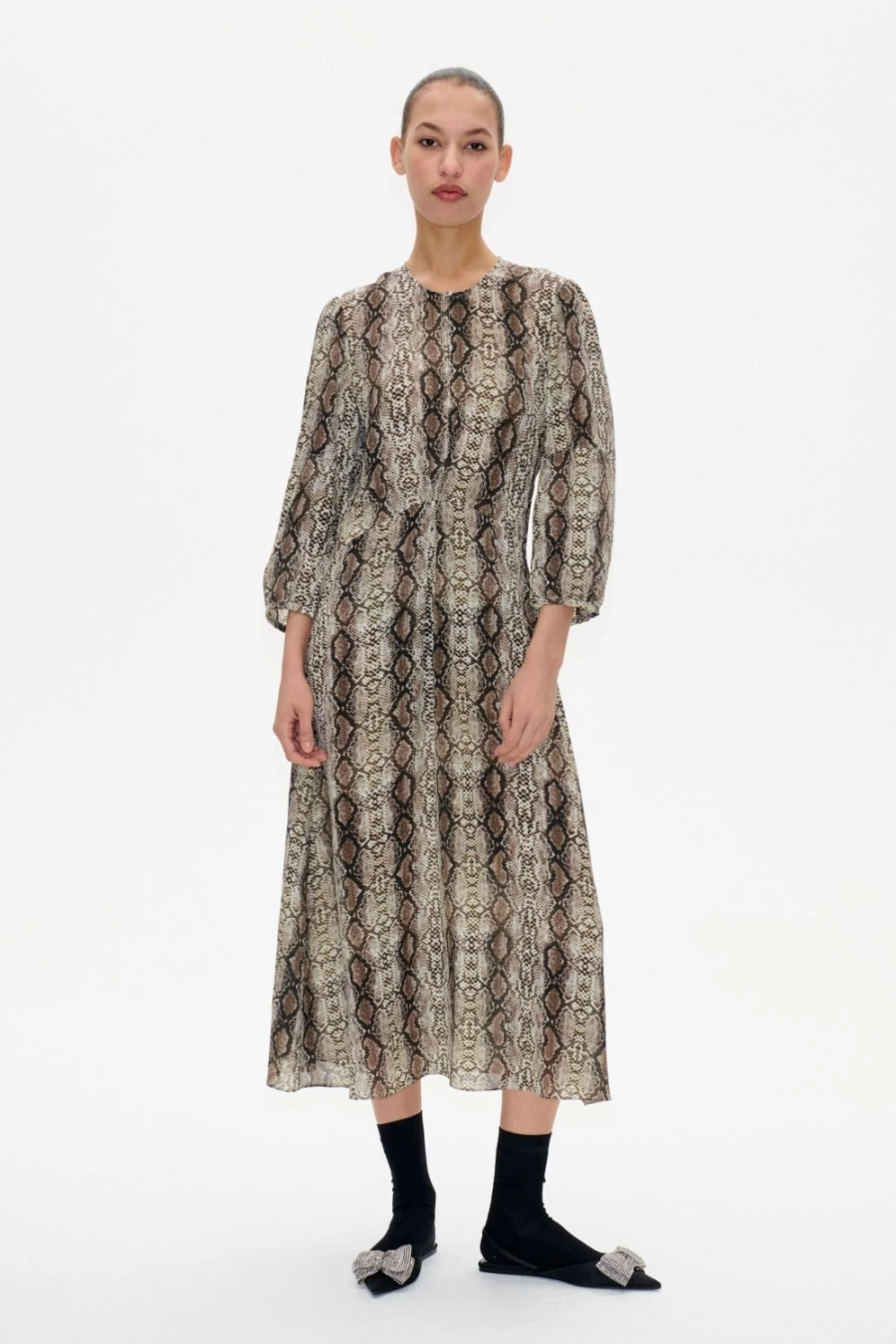Baum und Pferdgarten Women's Adya Dress in Light Yellow Snake Print