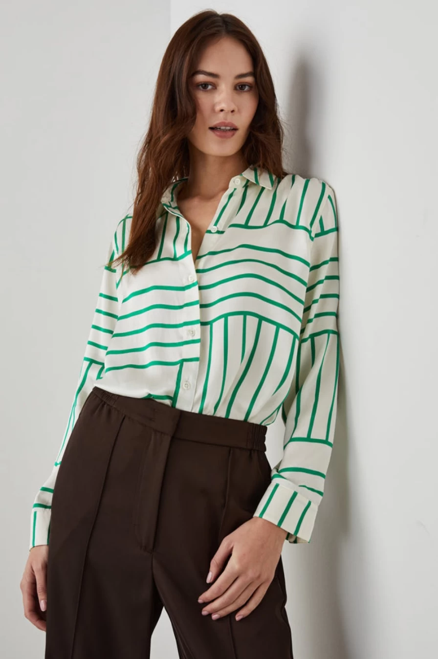 Rails Women's Mara Shirt Green Line Art - Stylish Floral Print Top