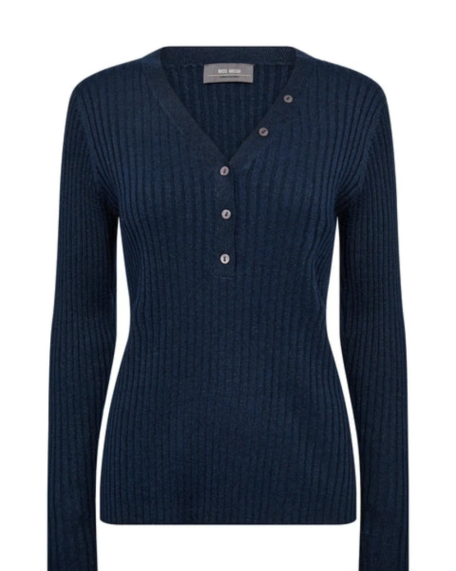 Mos Mosh Women's Rib V-Neck Pageant Blue Top
