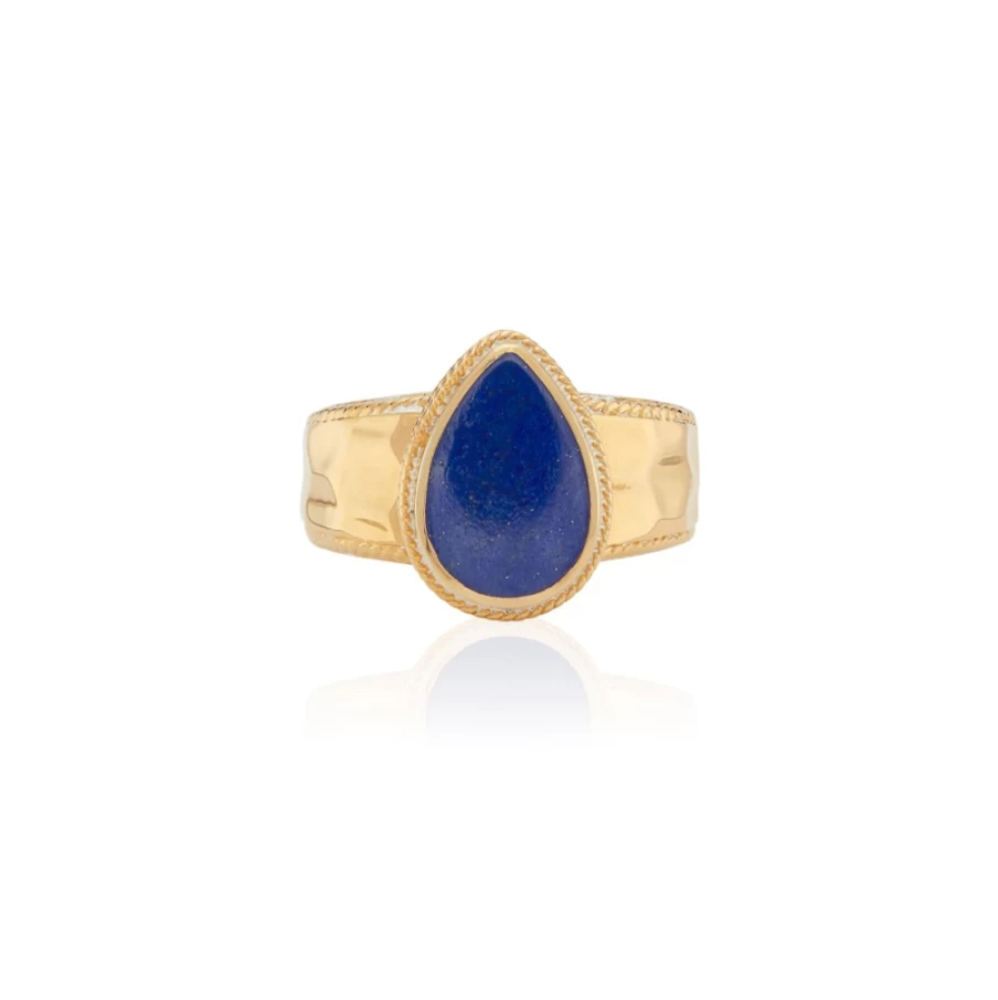 Anna Beck Women's Lapis Hammered Drop Ring - Handcrafted Blue Stone Dangle Ring for Women