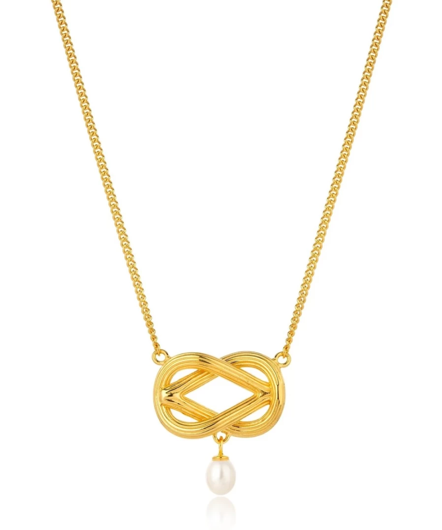 Claudia Bradby Women's Gold Love Knot Pearl Necklace Elegant Jewelry Gift