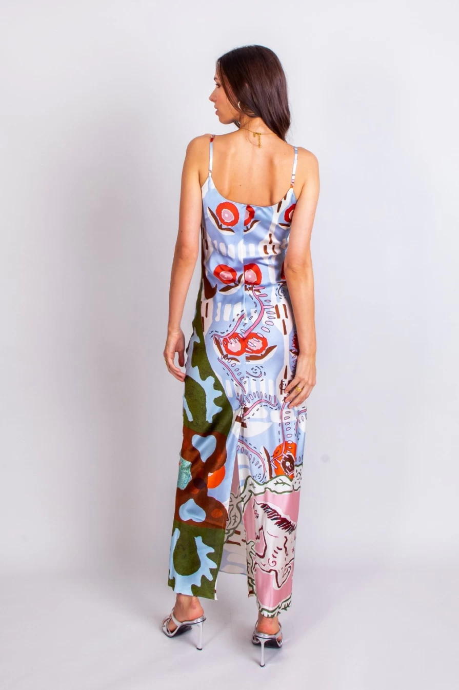 Jessica Russell Flint Women's Maxi Slip Dress in Pink with Horse Print