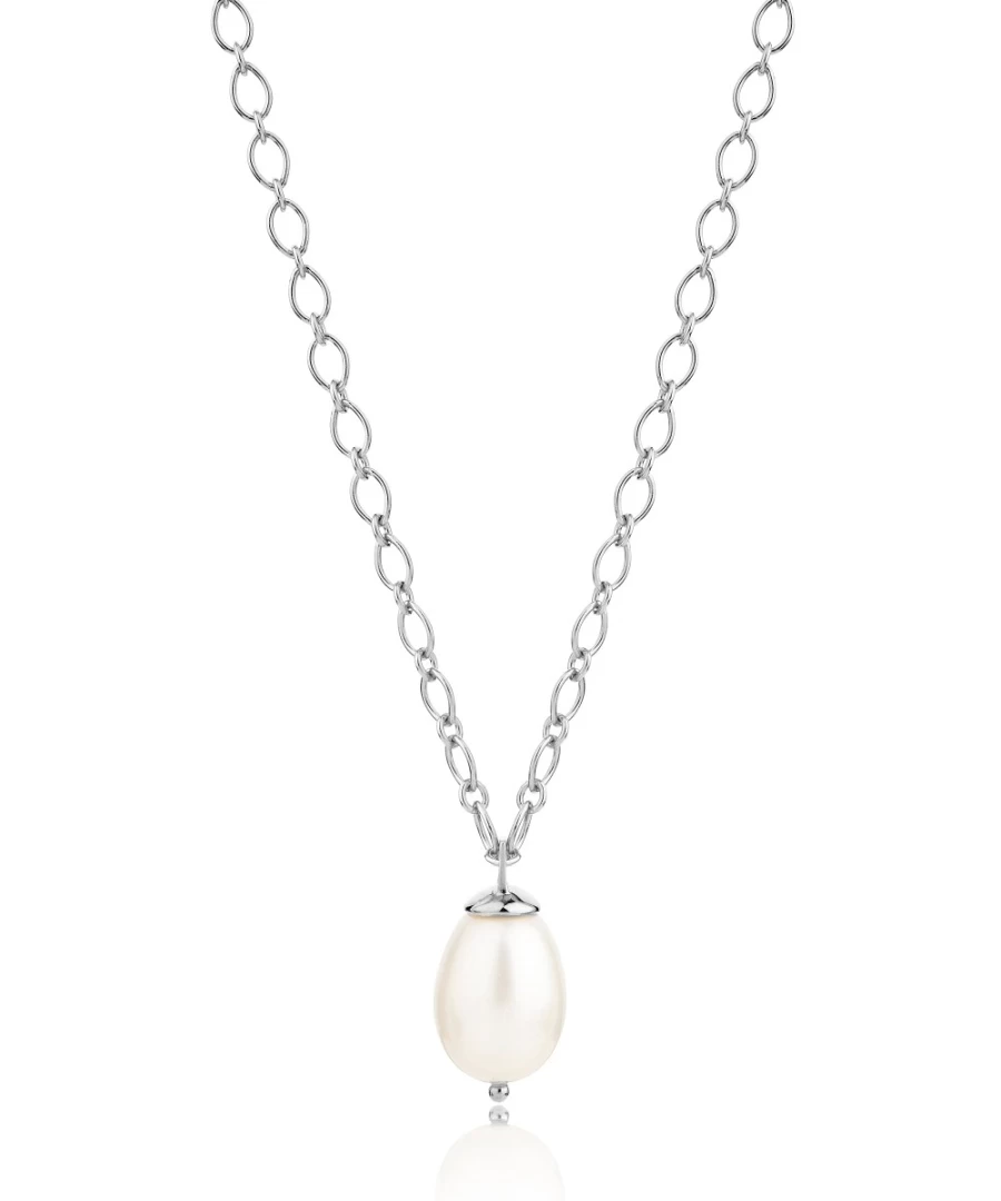 Claudia Bradby Women's Sterling Silver Pearl Drop Pendant Necklace - Elegant Luxury Jewelry