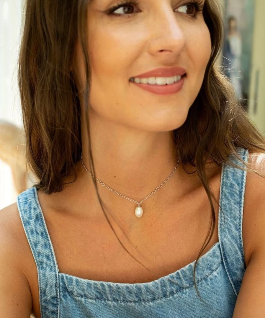 Claudia Bradby Women's Sterling Silver Pearl Drop Pendant Necklace - Elegant Luxury Jewelry