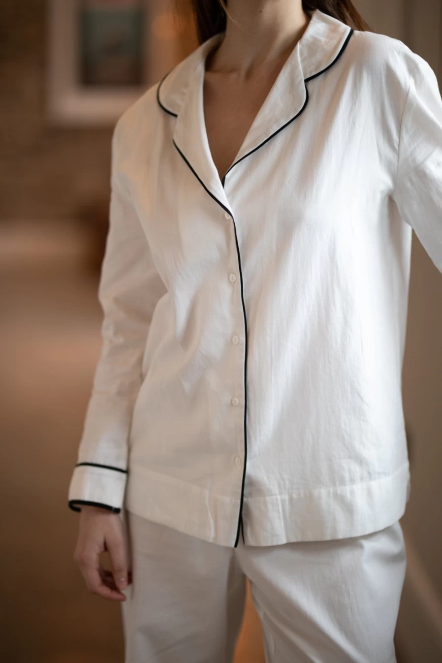 BREATHE Women's Organic Cotton White Pyjamas - Soft & Comfortable Sleepwear