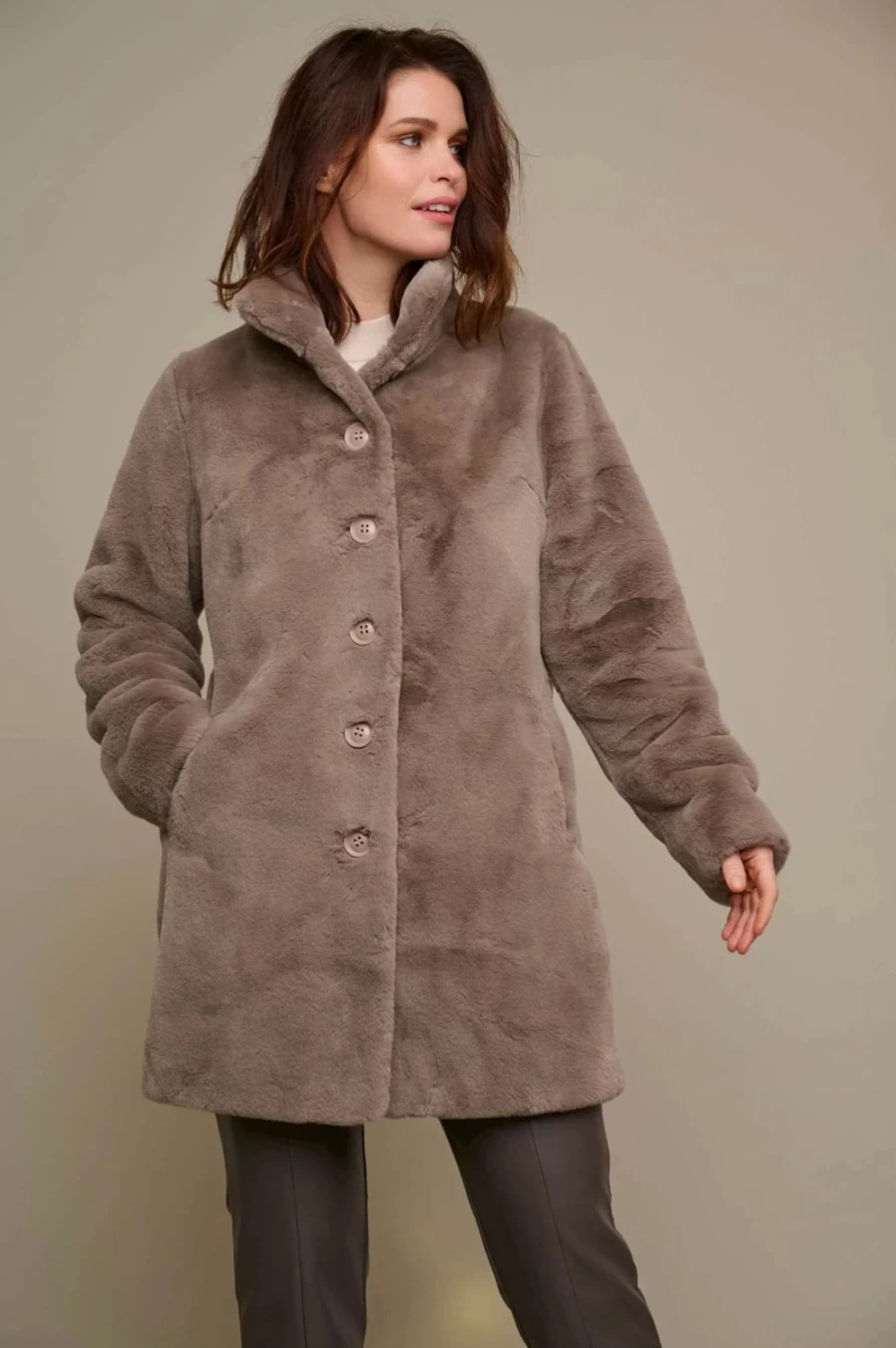 Rino & Pelle Women's Nonna Coat in Taupe - Elegant Wool Blend Overcoat for Winter