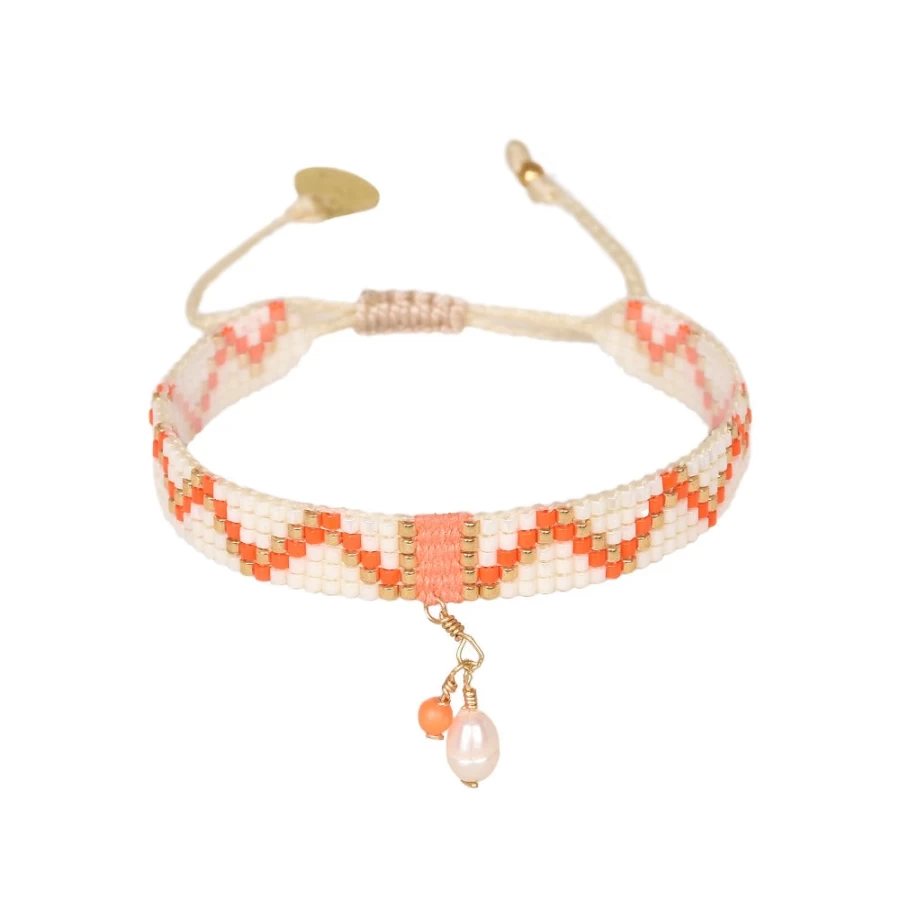Mishky Women's Macui Bracelet in Orange and Ivory – Stylish Beaded Accessory for Women