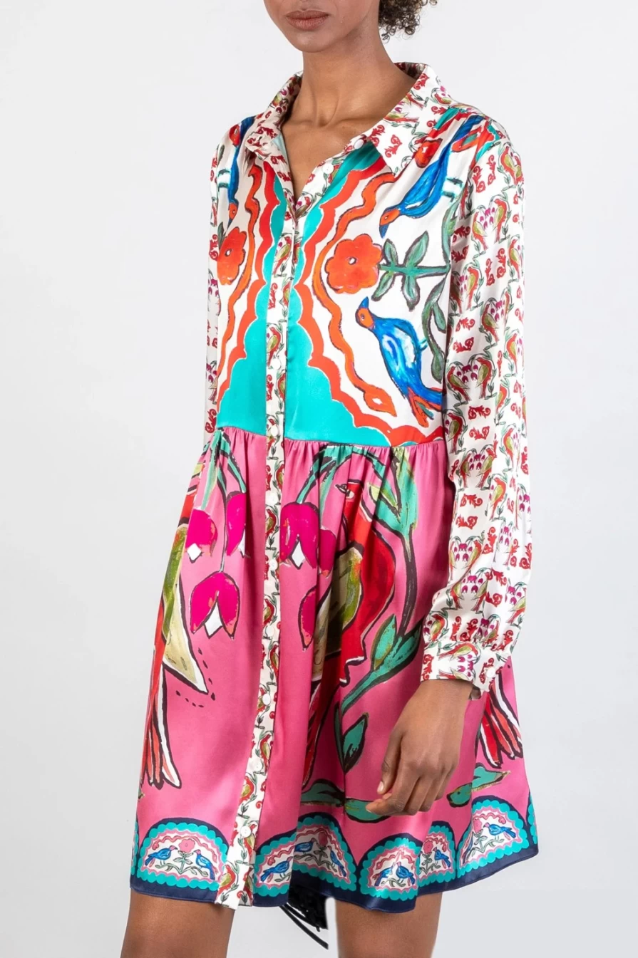 Jessica Russell Flint Women's Short Sleeve Shirt Dress - Soul Birds Print Casual Summer Dress
