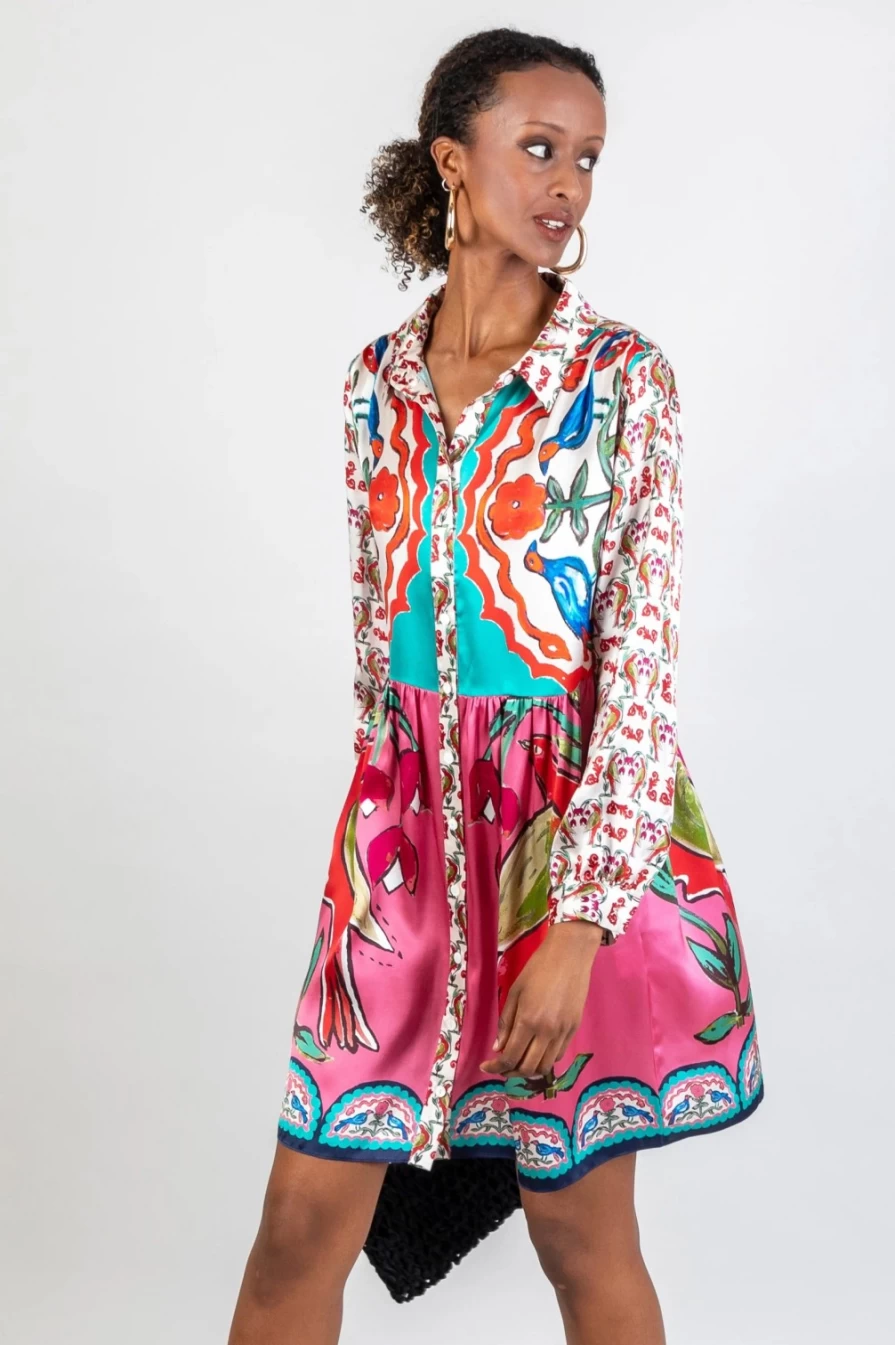 Jessica Russell Flint Women's Short Sleeve Shirt Dress - Soul Birds Print Casual Summer Dress