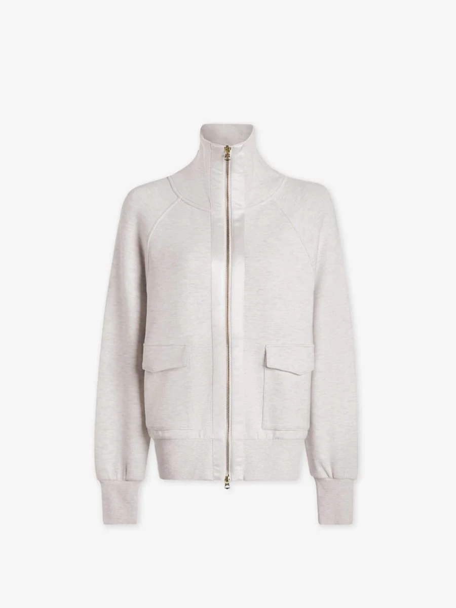 Varley Women's Roxbury Zip Through Sweatshirt in Ivory Marl - Lightweight Casual Pullover