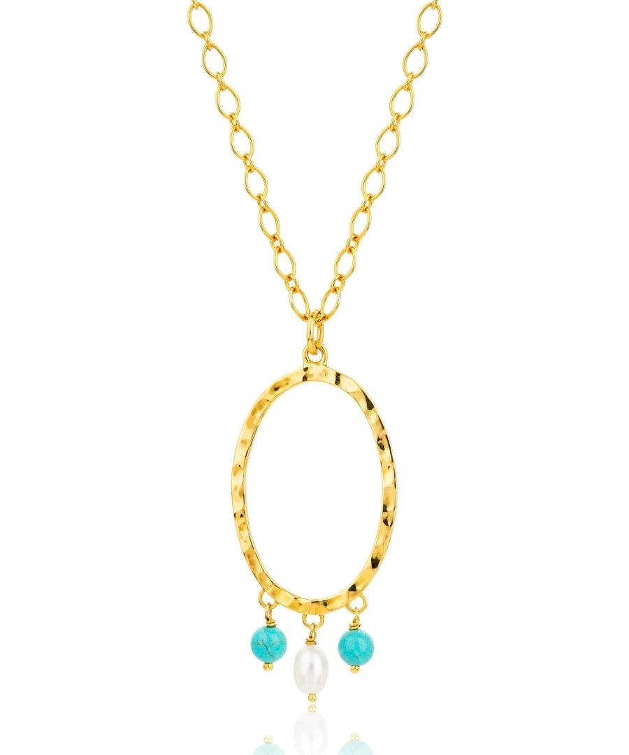 Claudia Bradby Women's Turquoise Gold Loop Fringe Pendant Necklace