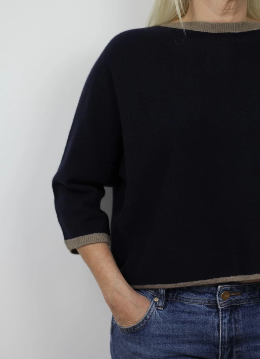 Sass & Edge Women's Canonbie Button Cashmere Contrast Sweater