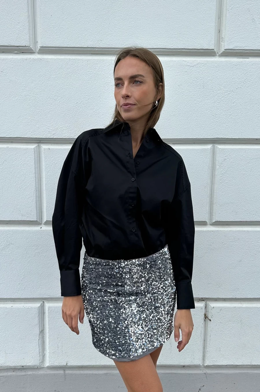 Second Female Women's Shimmer Silver Mini Skirt - Glittery Party Skirt for Night Out
