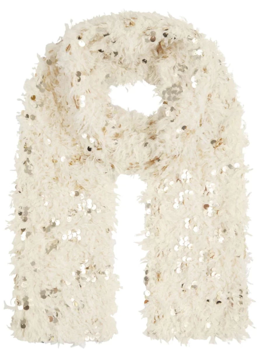 Nooki Women's Harlow Sequin Faux Fur Scarf - Cream Glam Winter Accessory
