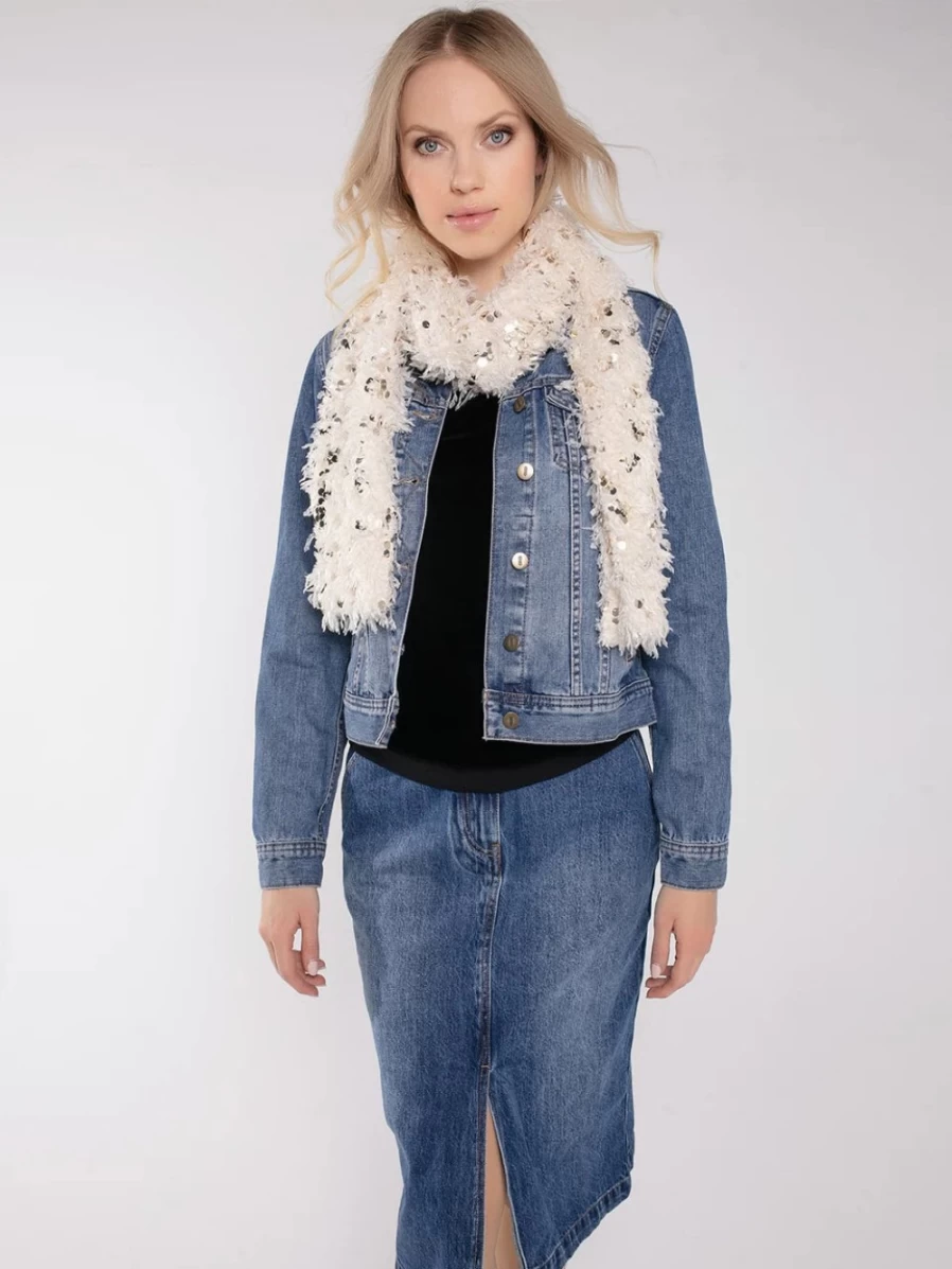Nooki Women's Harlow Sequin Faux Fur Scarf - Cream Glam Winter Accessory