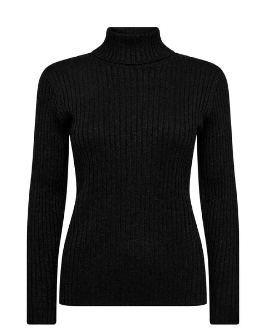 Mos Mosh Women's Ribbed Roll Neck Sweater in Black - Mmrelena Style