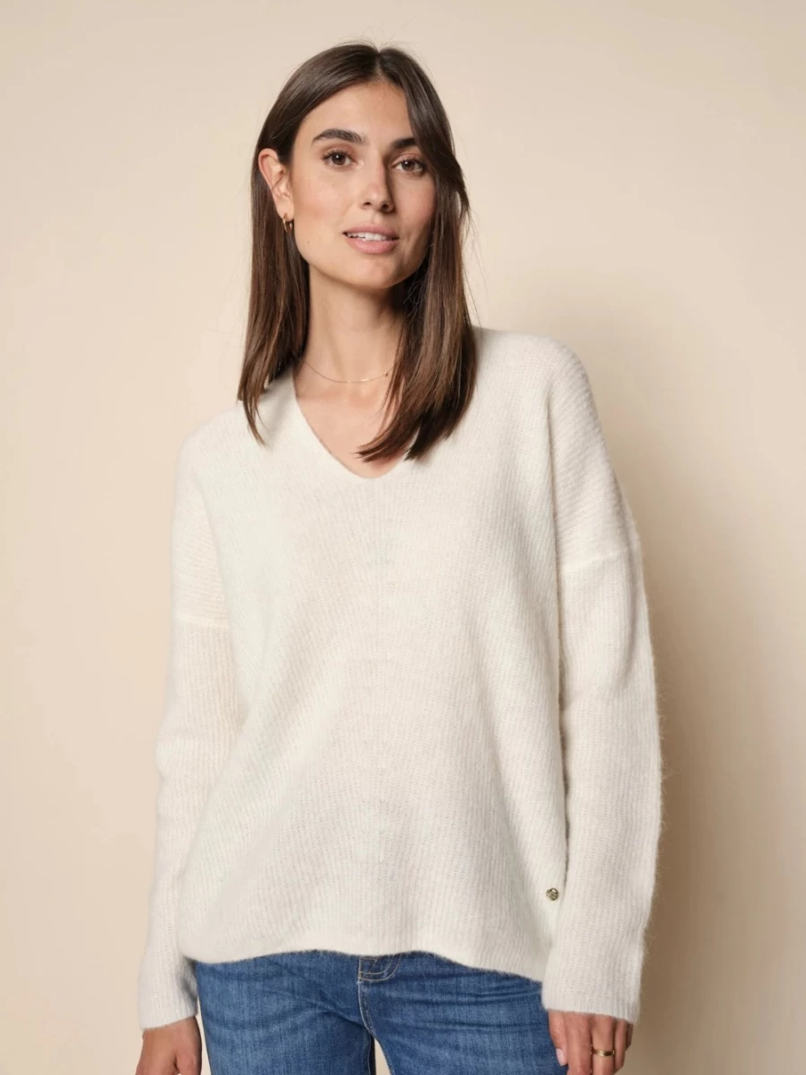 Mos Mosh Women's Mmthora V-Neck Ecru Top