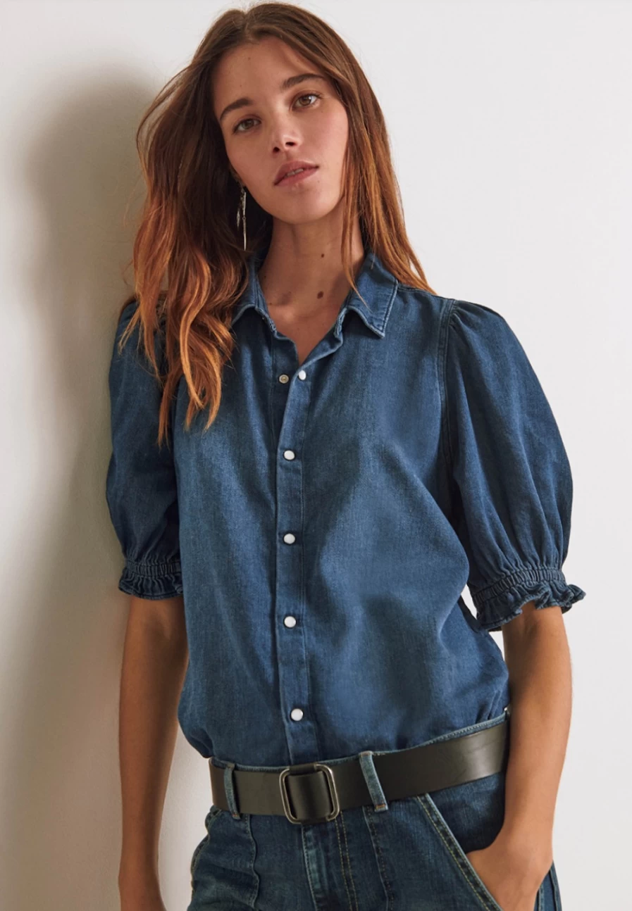 ba&sh Women's Honey Wash Denim Shirt - Vintage Style Casual Top