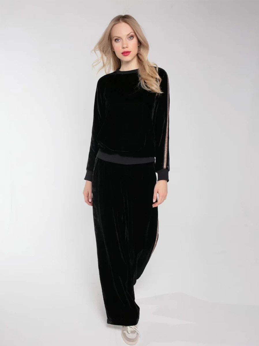 Nooki Women's Phoenix Wide Leg Velvet Pants - Luxurious High-Waisted Palazzo Trousers for Elegant Comfort