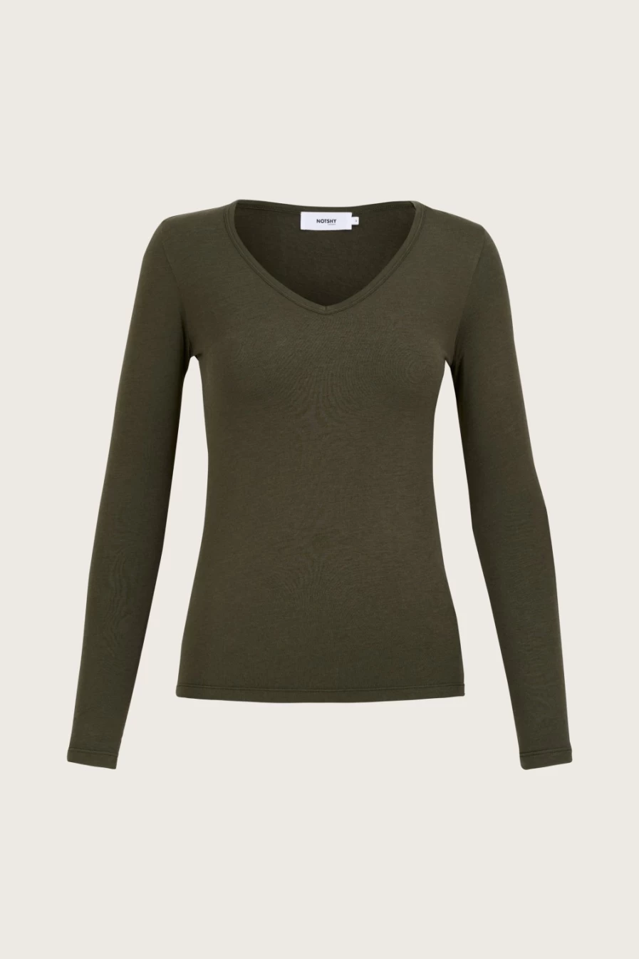 Not Shy Women's Vanda LS V-Neck Tee in Forest Green - Long Sleeve Casual Top
