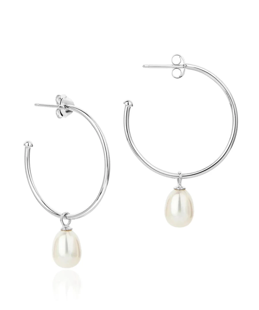 Claudia Bradby Women's Pearl Drop Hoop Earrings - Elegant Favourite Hoop Design
