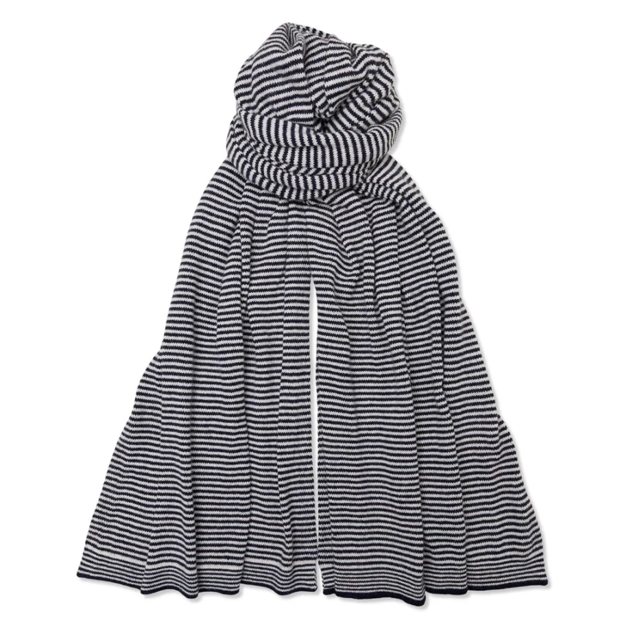 Somerville Scarves Women's Navy & White Striped Cashmere Scarf