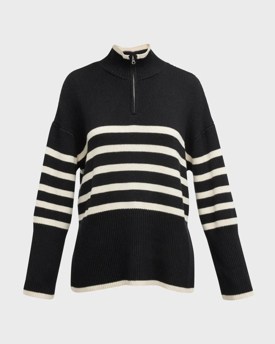 Rails Women's Tessa Jumper Knit Sweater in Onyx Ivory Stripe Pattern