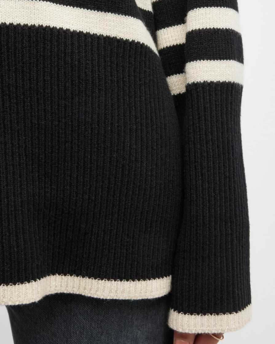 Rails Women's Tessa Jumper Knit Sweater in Onyx Ivory Stripe Pattern