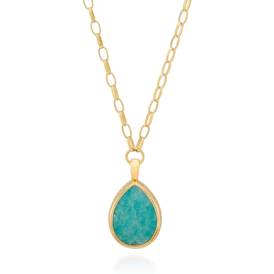 Anna Beck Women's Gold Amazonite Statement Pendant Necklace – Large Gemstone Jewelry