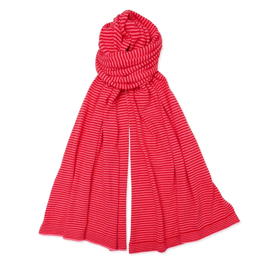 Somerville Scarves Women's Cashmere Striped Scarf in Red and Pink - Soft Luxury Winter Accessory