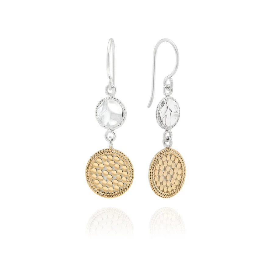Anna Beck Women's Gold & Silver Hammered Dotted Double Drop Earrings - Signature Boho Chic Jewelry