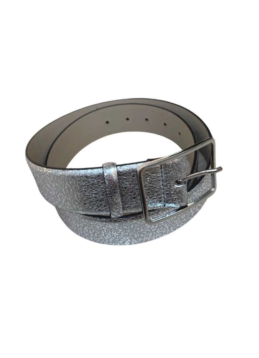 Abro Women's Fashion Wide Belt in Metallic Silver Leather for Stylish Outfits