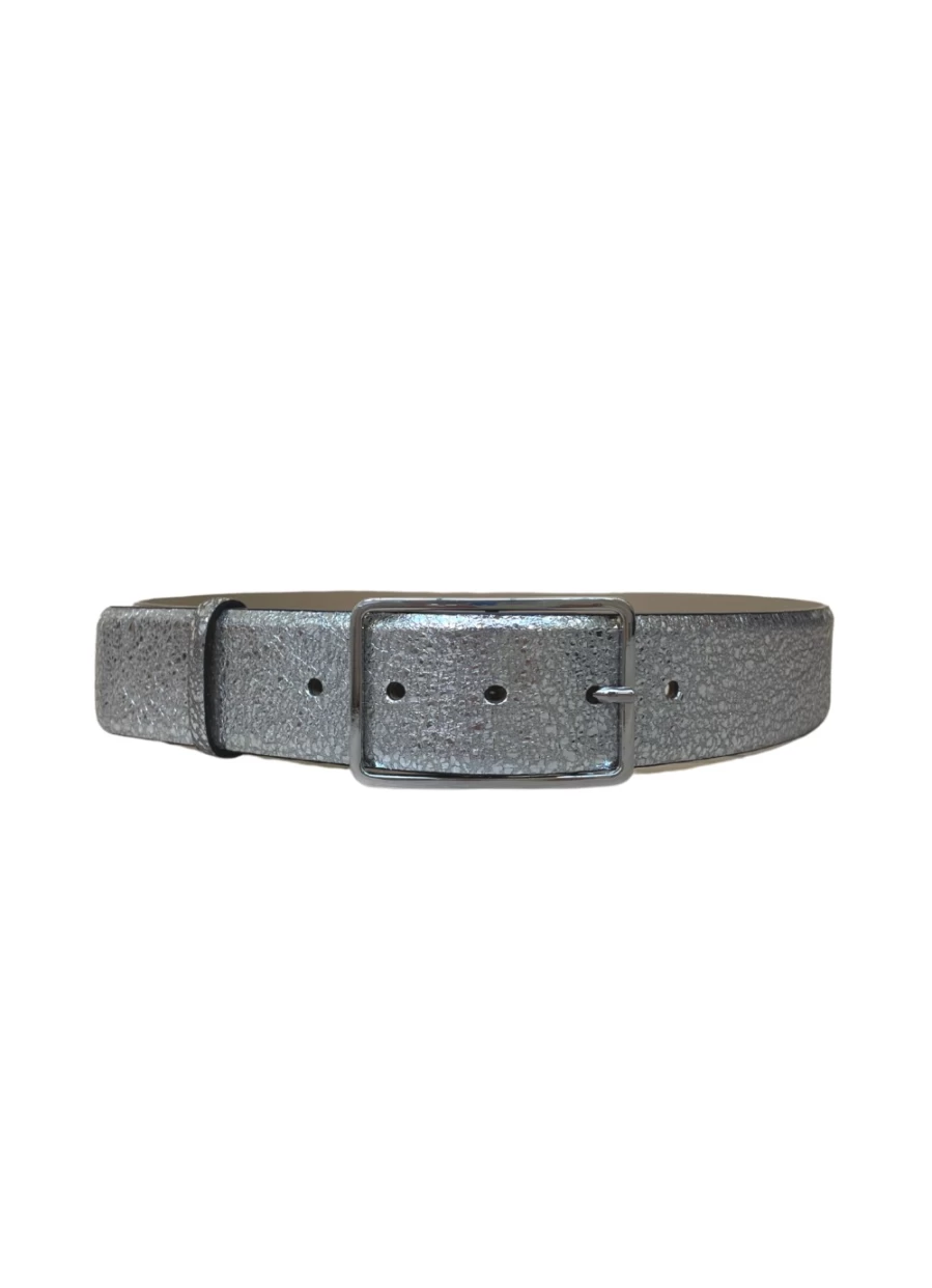 Abro Women's Fashion Wide Belt in Metallic Silver Leather for Stylish Outfits