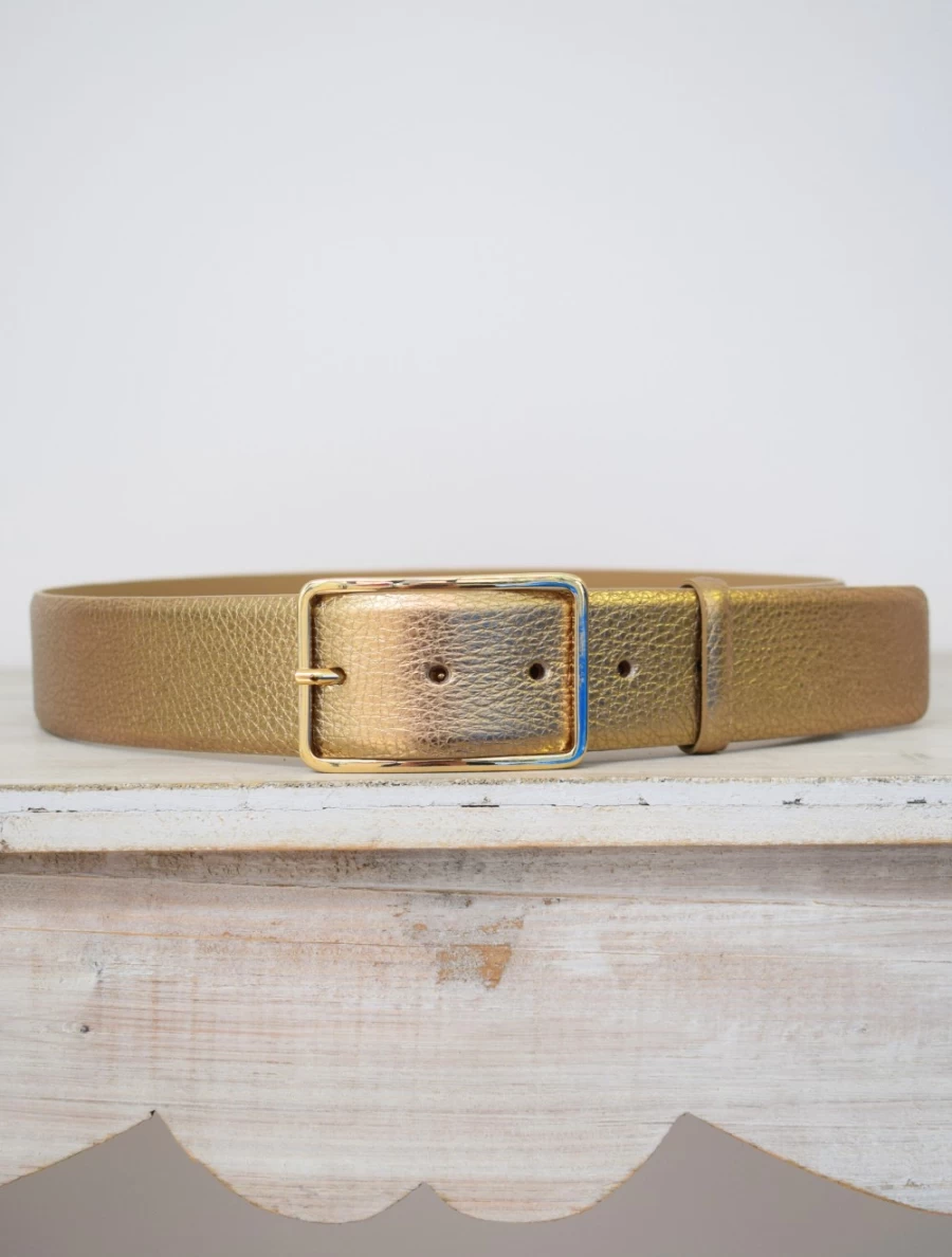 Abro Women's Wide Belt Leather Shimmer Gold Fashion Accessory