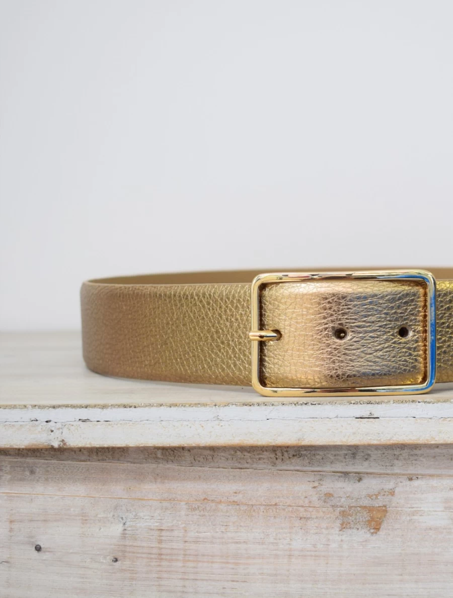 Abro Women's Wide Belt Leather Shimmer Gold Fashion Accessory