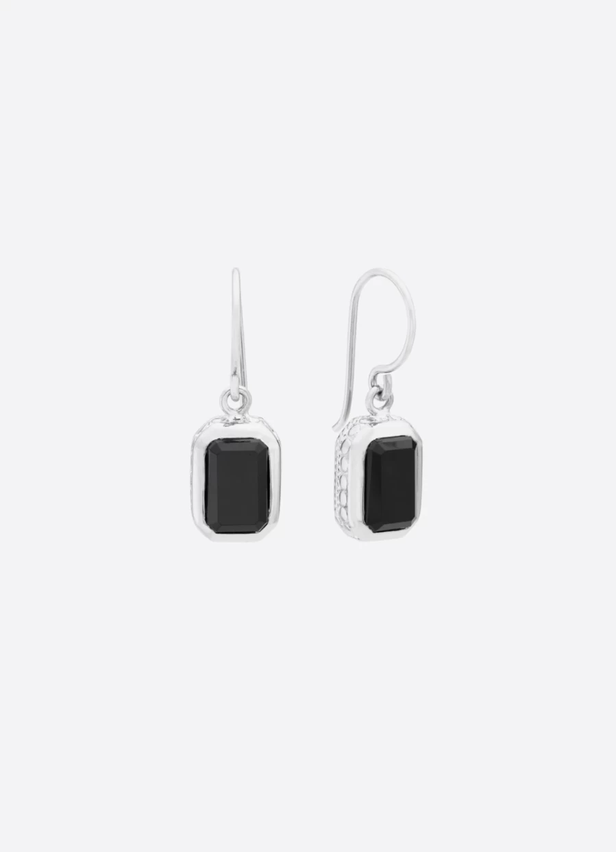 Anna Beck Women's Silver Onyx Rectangular Drop Earrings – Elegant Dangle Jewelry