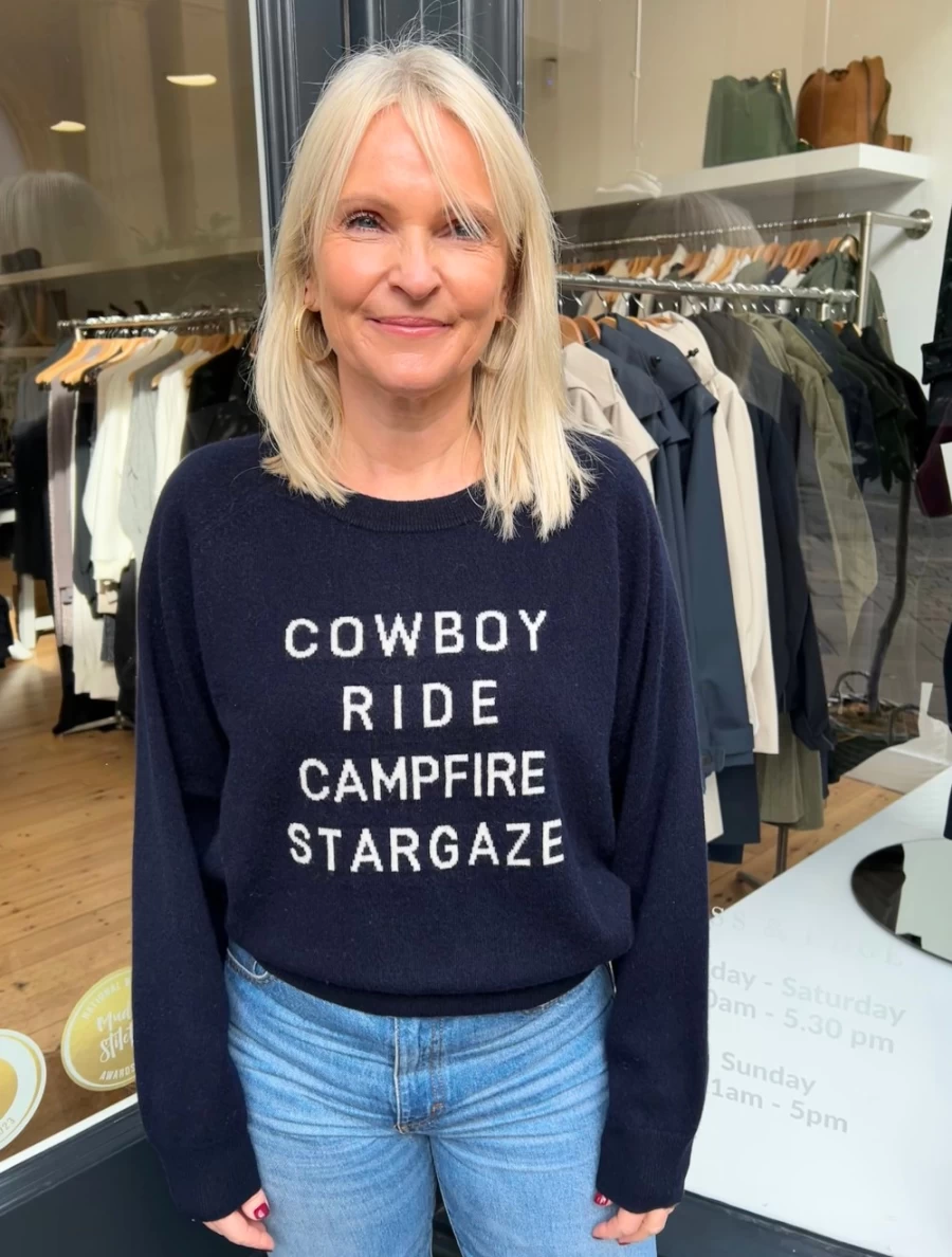 Tabitha Webb Women's Navy Cowboy Print Campfire Stargazing Blouse