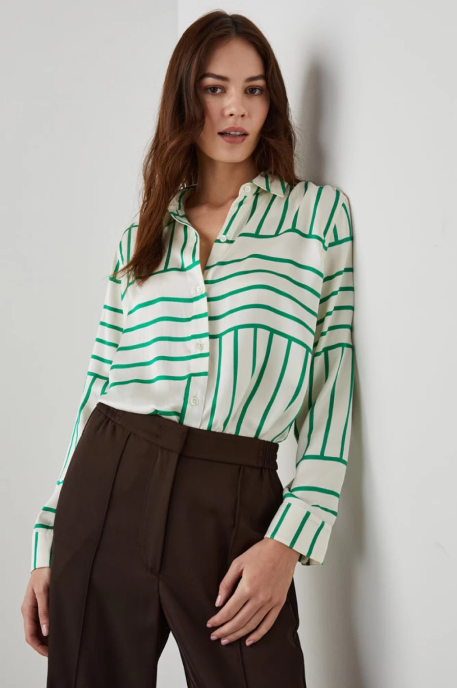 Rails Women's Mara Shirt Green Line Art Print Blouse