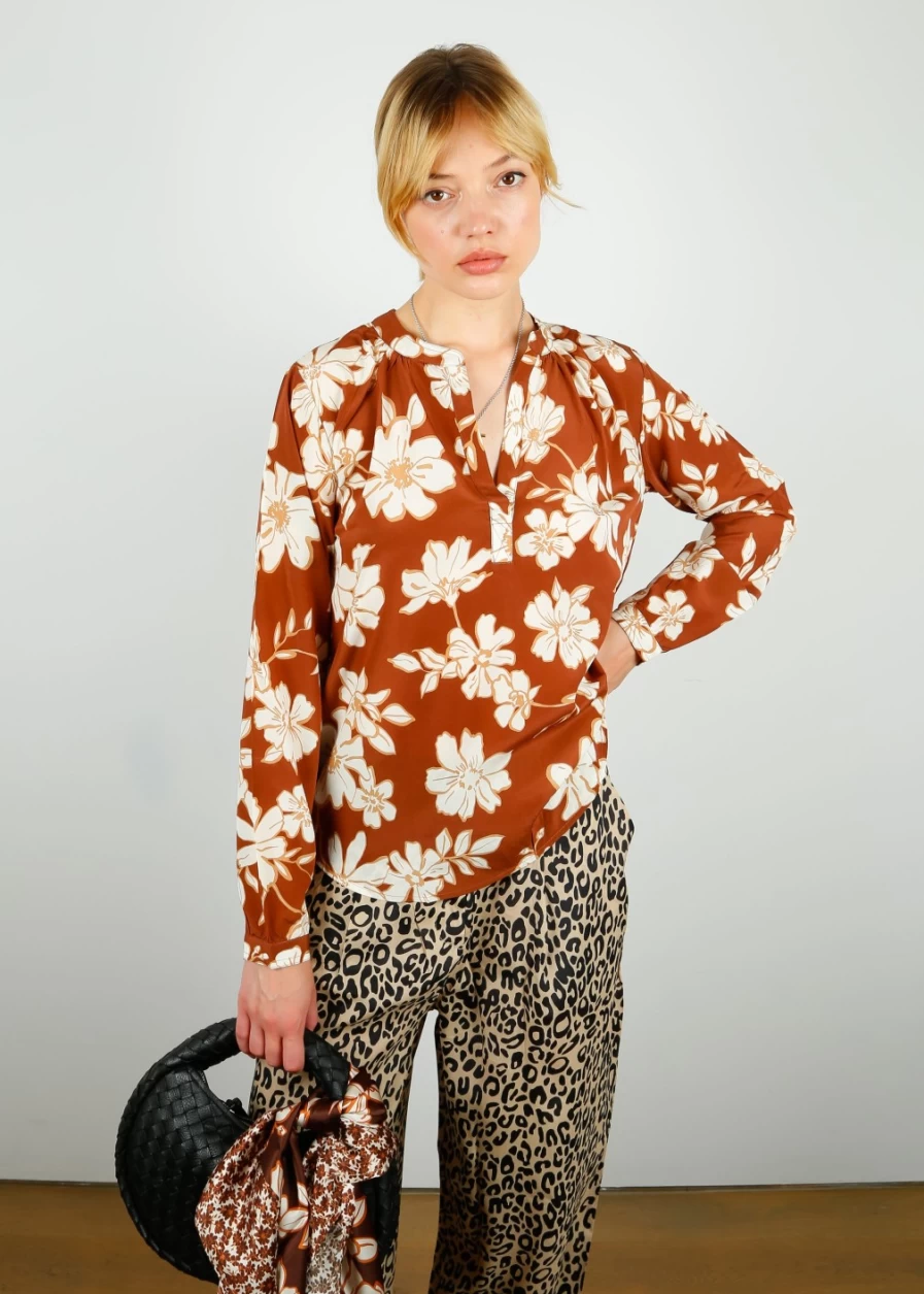 Primrose Park Women's Floral Print Sandy Silk Shirt - Elegant Sketch Design Blouse