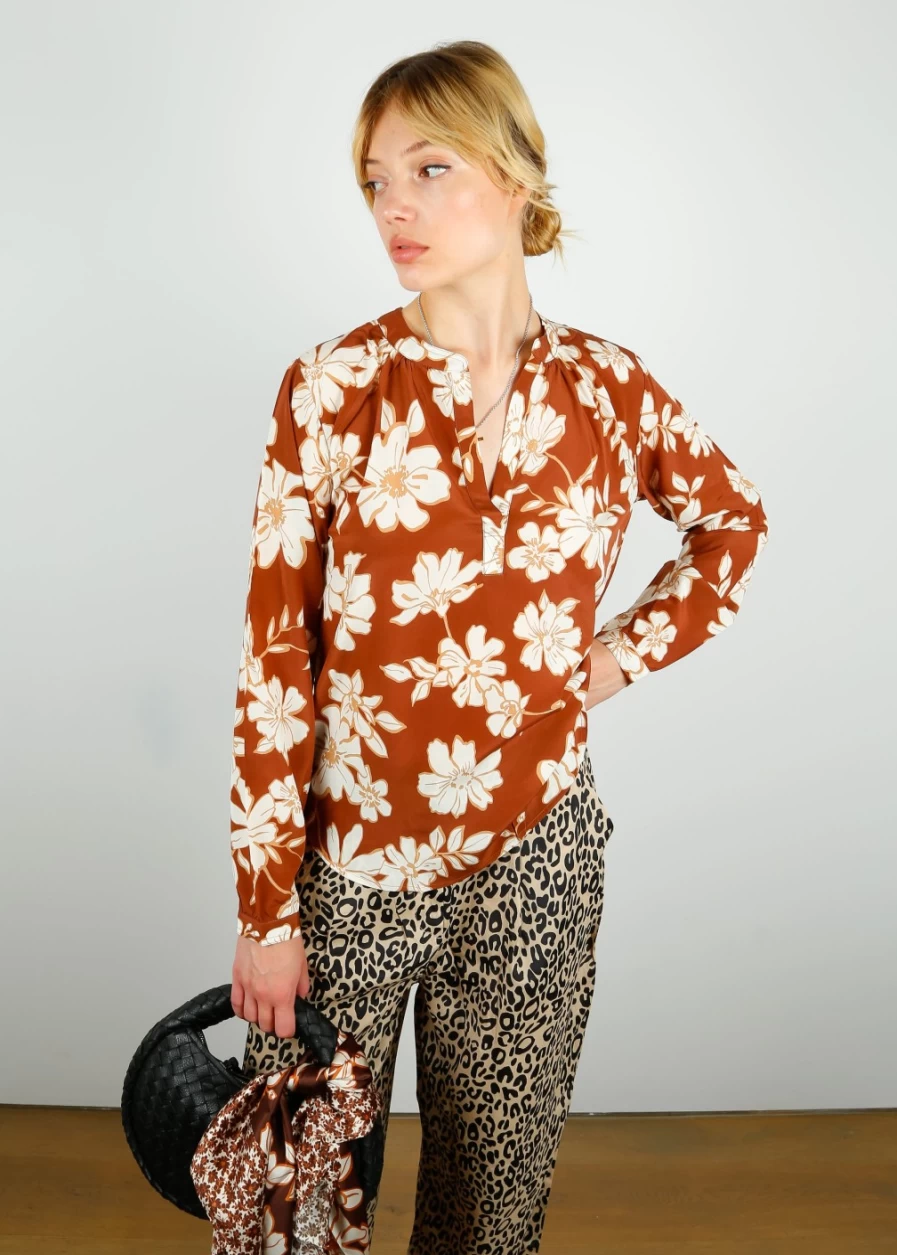 Primrose Park Women's Floral Print Sandy Silk Shirt - Elegant Sketch Design Blouse