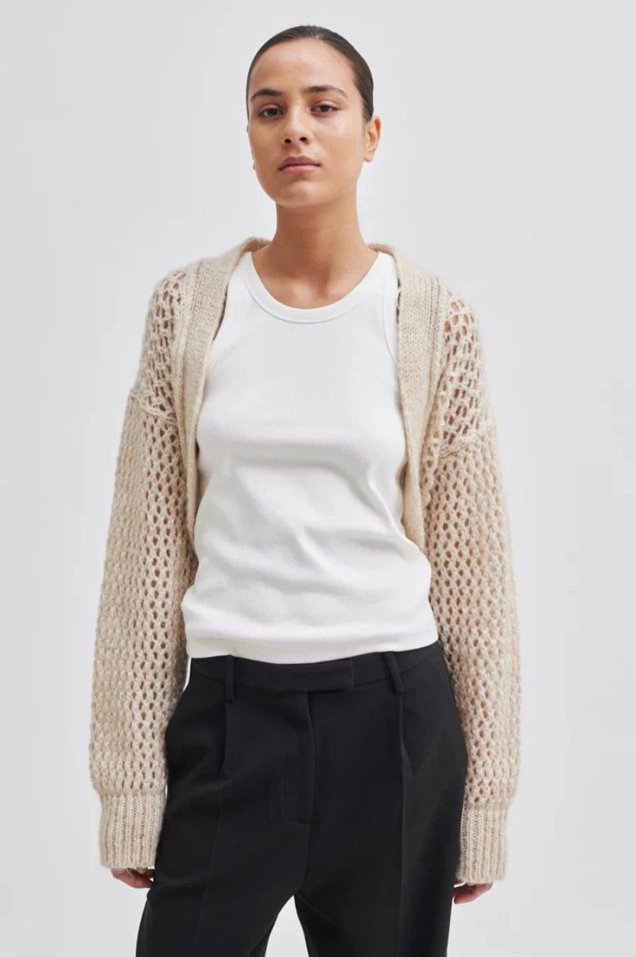 Second Female Women's Tabita Knit Bolero Moonbeam - Lightweight Knitted Cardigan