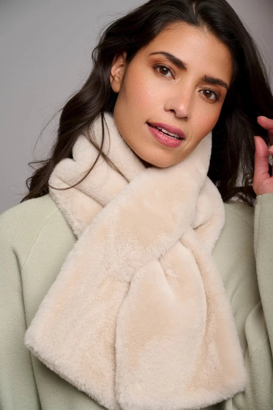 Rino & Pelle Women's Stip Faux Fur Scarf - Stone Color Luxury Winter Wrap