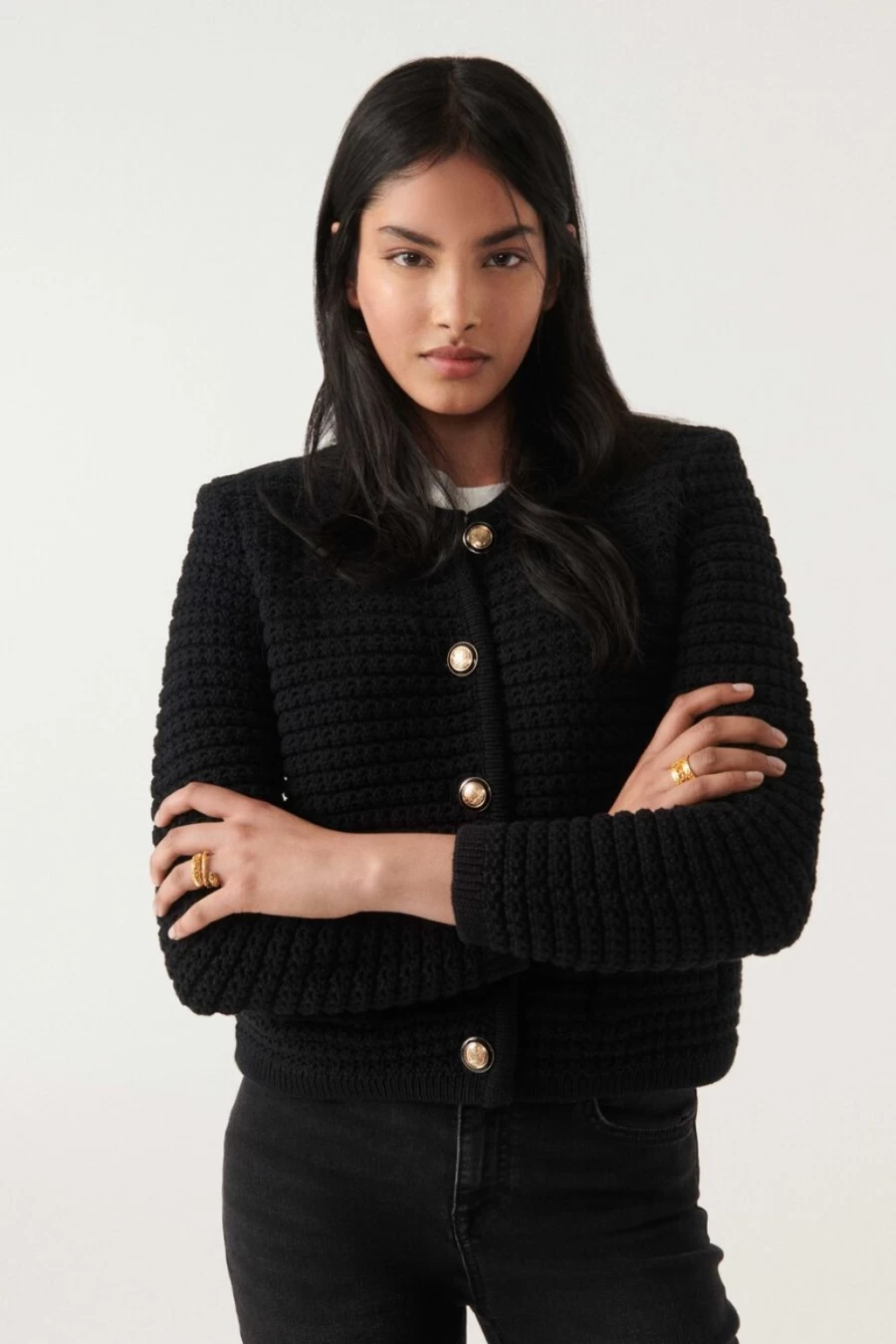 ba&sh Women's Gaspard Black Knitted Cardigan Sweater