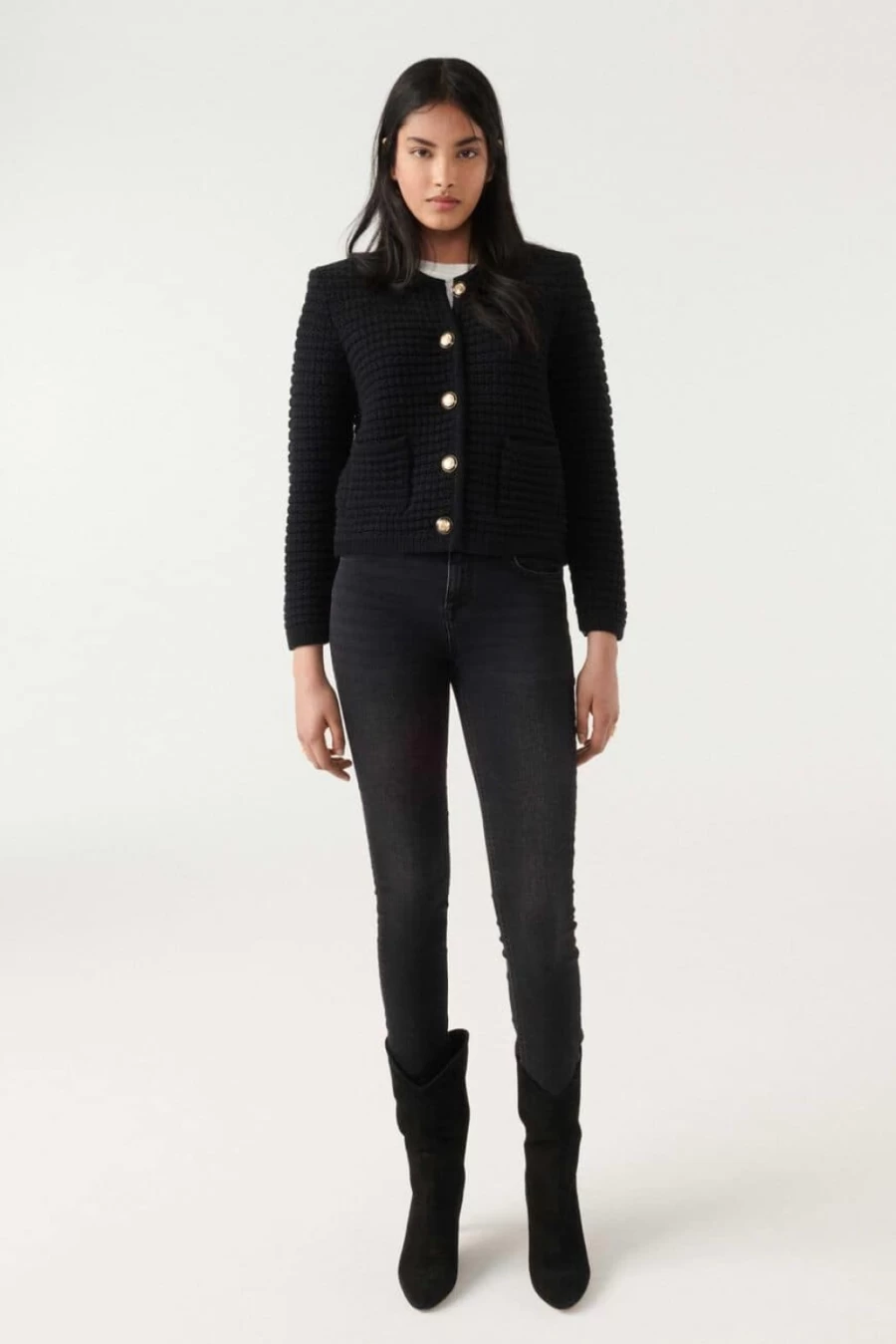 ba&sh Women's Gaspard Black Knitted Cardigan Sweater